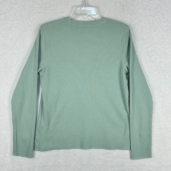 Pact Womens M Pastel Green Organic Cotton Waffle Knit Henley Thermal Top - Picture 5 of 8